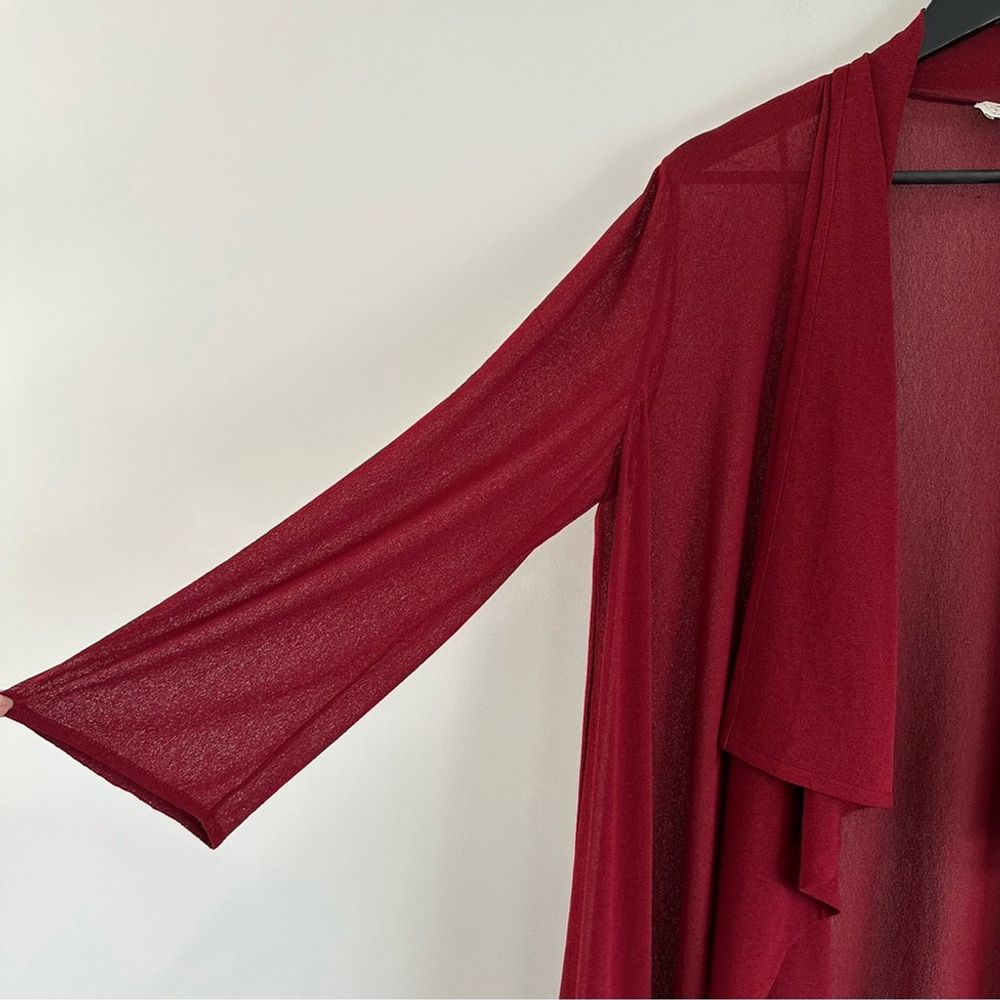 ZONDA NELLIS Vintage Open Front Duster Kimono Red XS Semi Sheer Art To Wear - Picture 14 of 16